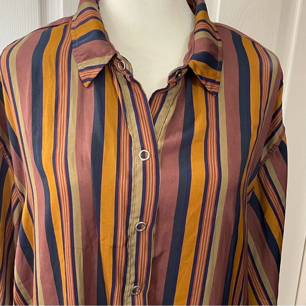 We the Free, Free people brand striped long sleeve blouse in Fall colors, snap